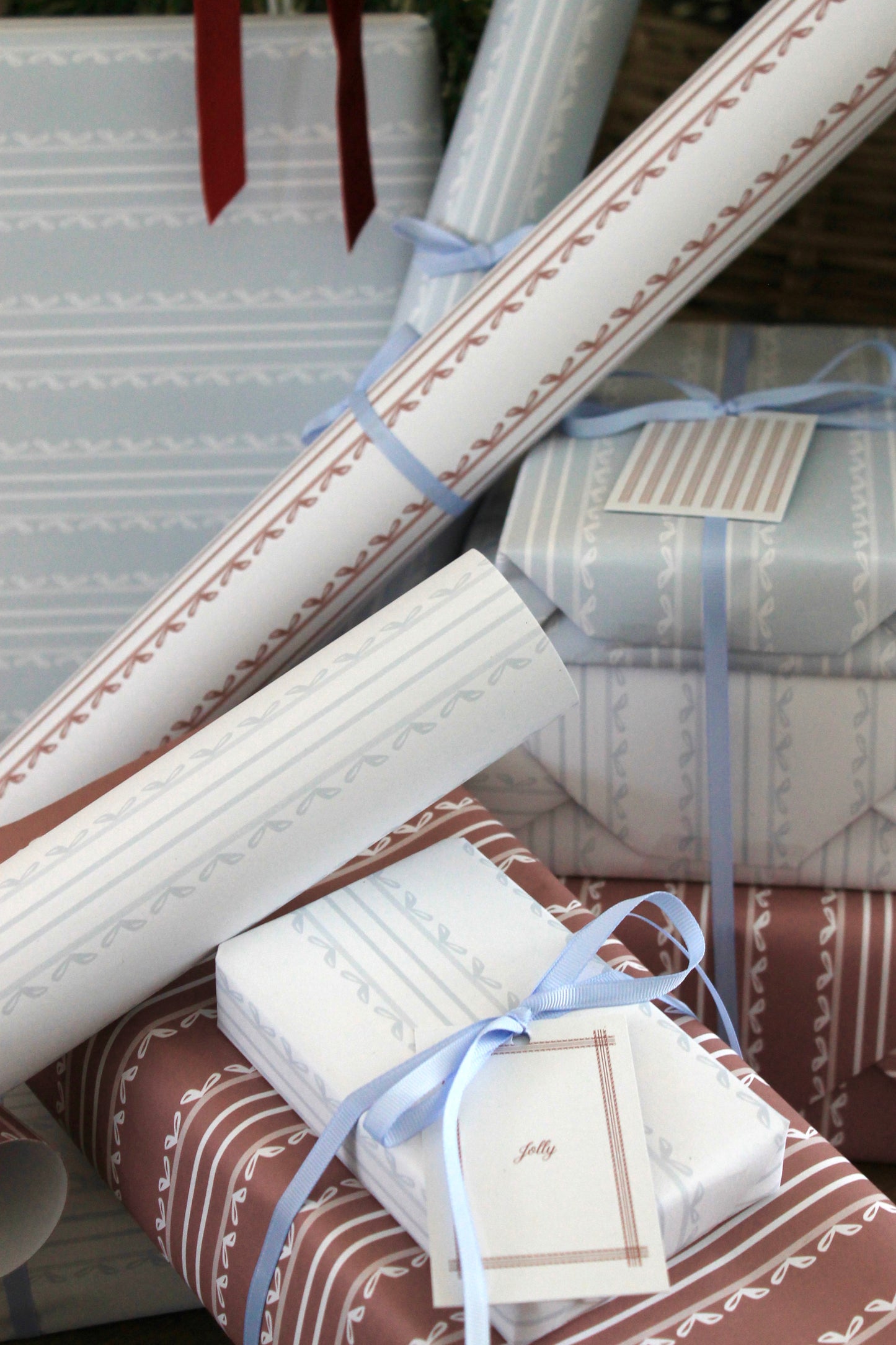 Heirloom Wrapping Paper in Cream and Powder Blue | Set of 4